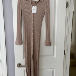 Theory Women's Long Sleeve Ribbed Dress - Brown